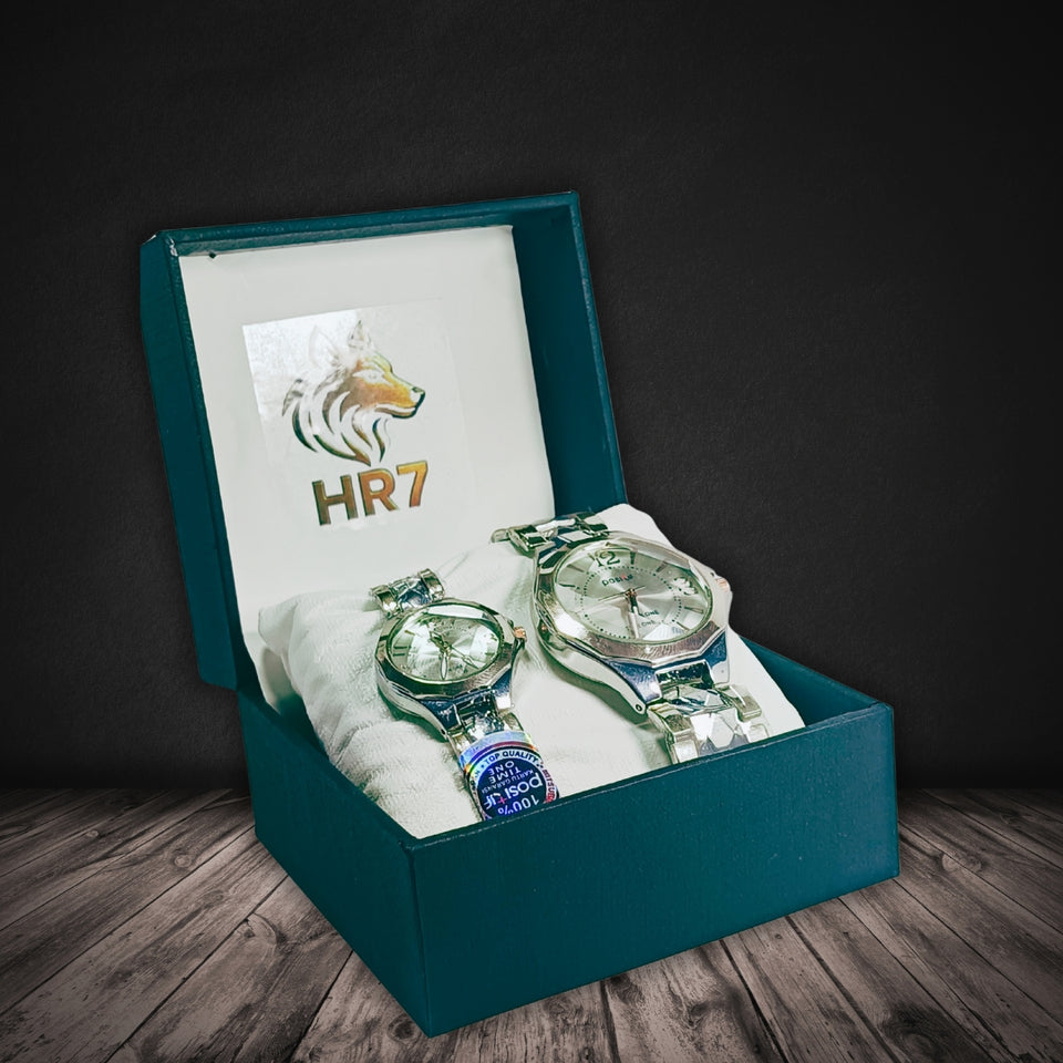 Positif Royal Silver & Rose Gold Couple Watch Set